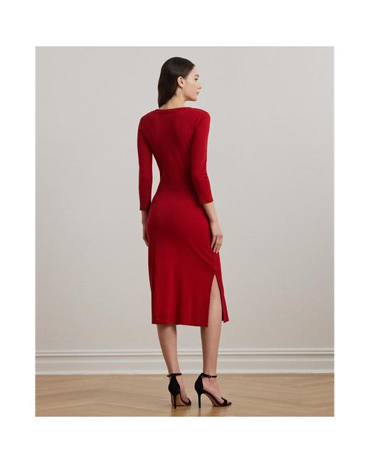 Abito in misto cotone con fiocco di Ralph Lauren in Red