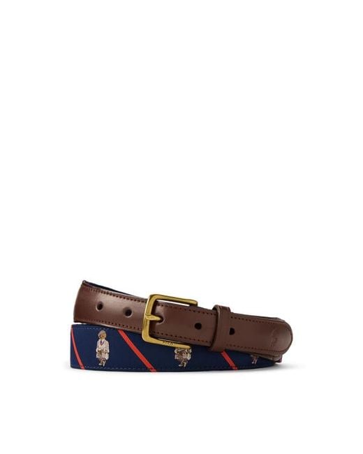 Polo Ralph Lauren Blue Polo Bear Leather-Trim Belt for men
