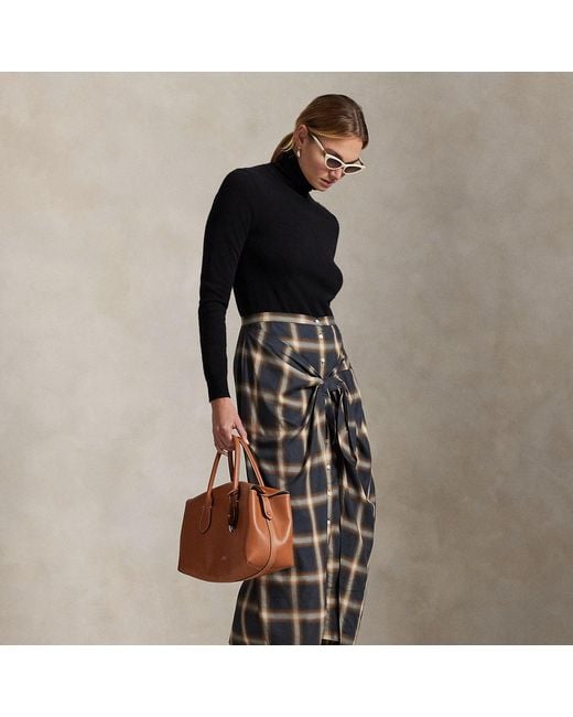 Polo Ralph Lauren Plaid Tie-Front Skirt in Brown | Lyst