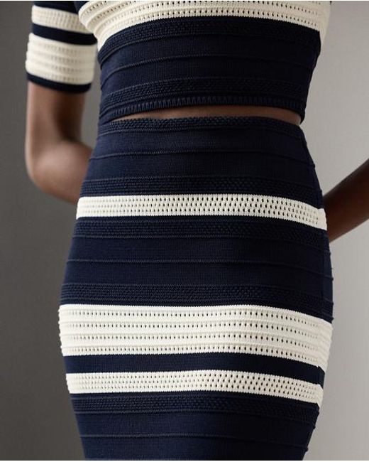 Ralph Lauren Blue Ferris Striped Textured Pencil Skirt