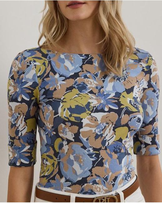 Camiseta De Algodón Elástico Estampada Ralph Lauren de color Blue