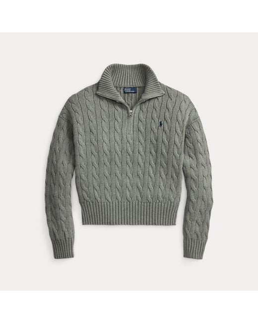 Polo Ralph Lauren Gray Cable-Knit Cotton Quarter-Zip Jumper