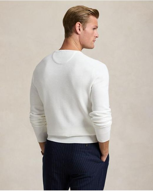 Ralph Lauren White Mesh-Knit Cotton Crewneck Sweater for men