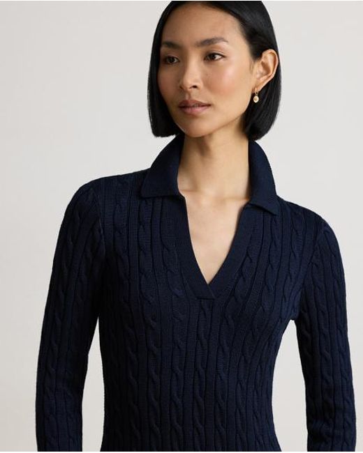 Ralph Lauren Blue Cable-Knit Cotton-Blend Jumper Dress