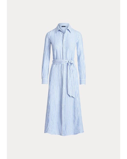 Polo Ralph Lauren Blue Gestreiftes Hemdkleid aus Leinen