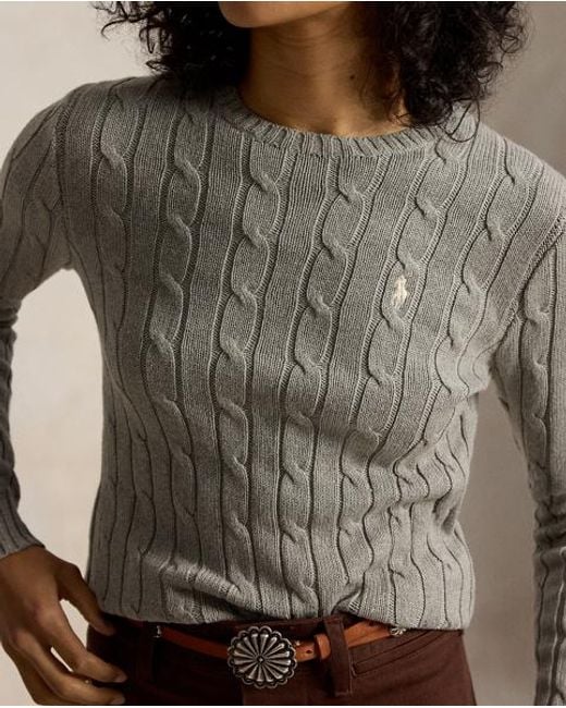 Polo Ralph Lauren Gray Cable-Knit Cotton Crewneck Jumper