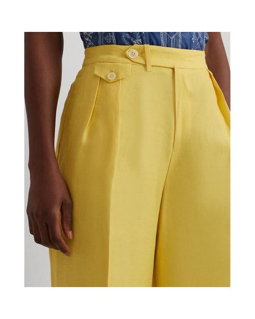 Lauren by Ralph Lauren Yellow Ralph Lauren Pleated Linen-blend Twill Wide-leg Pant