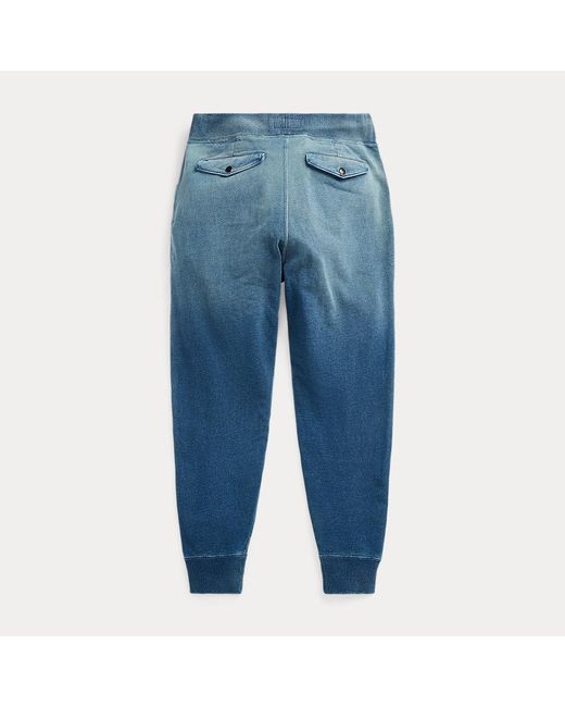 RRL Blue Indigo French Terry Tracksuit Bottoms for men