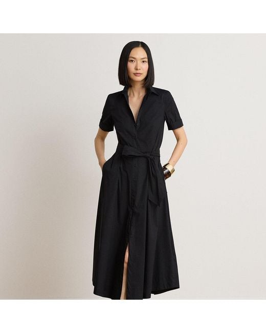 Ralph Lauren Black Belted Stretch-Cotton-Blend Shirtdress