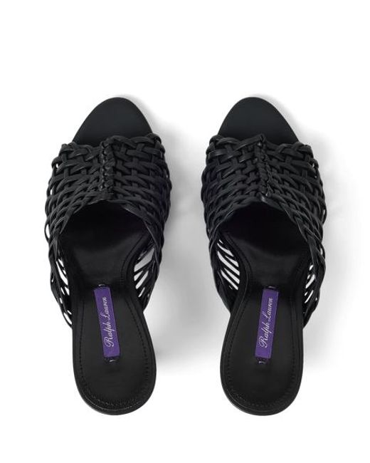 Ralph Lauren Black Adela 95 Mm Woven Lambskin Mule