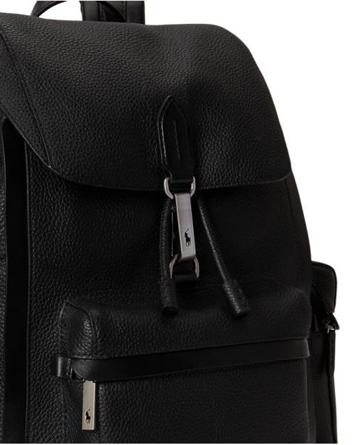 Polo Ralph Lauren Black Polo Id Pebbled Leather Backpack for men