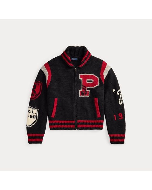Polo Ralph Lauren Black Wool-Blend Letter Zip Cardigan