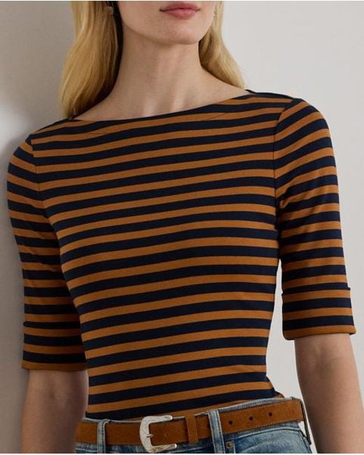 Ralph Lauren Brown Baumwoll-T-Shirt Mit U-Boot-Ausschnitt
