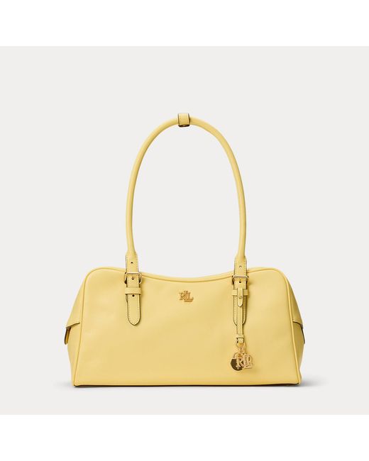 Ralph Lauren Yellow Leather Large Marcy Zip Satchel
