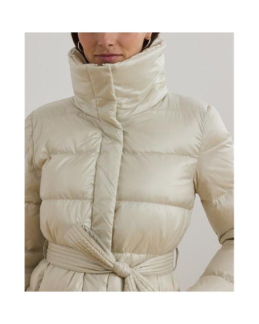 Ralph Lauren White Faux-shearling-trim Belted Down Coat