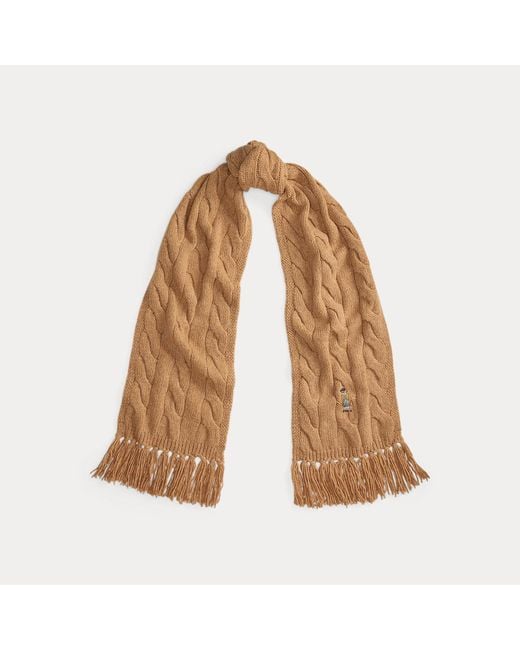 Polo Ralph Lauren Brown Polo Bear Cable-Knit Wool-Blend Scarf