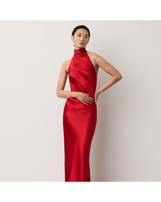 Ralph Lauren Red Chilton Stretch Satin Evening Dress