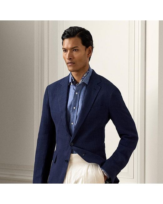 Ralph Lauren Purple Label Blue Hadley Hand-tailored Textured Blazer for men
