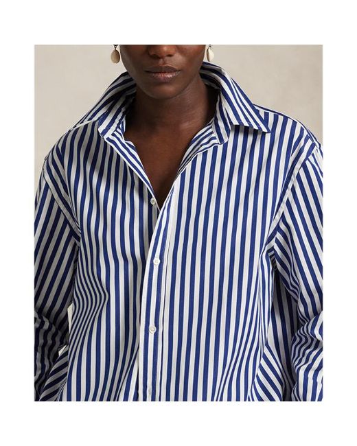 Polo Ralph Lauren Blue Oversize Fit Striped Cotton Shirt