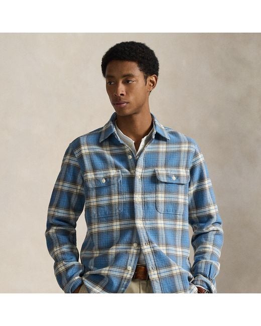 Polo Ralph Lauren Blue Classic Fit Plaid Flannel Workshirt for men