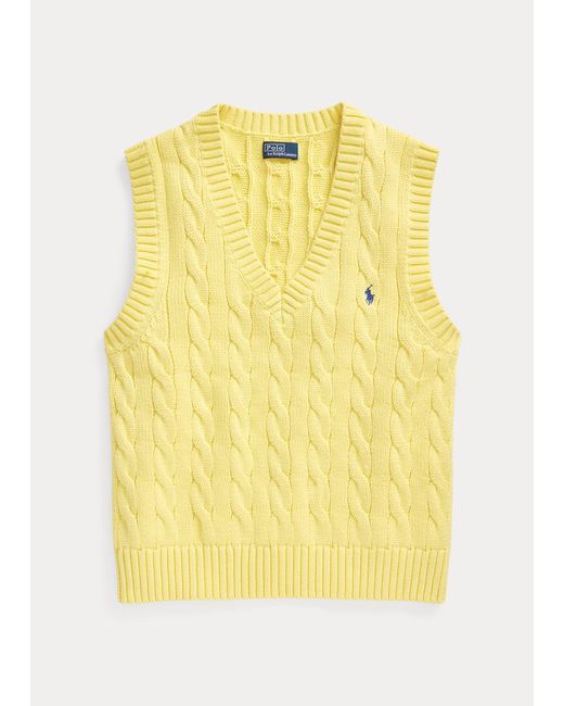 Polo Ralph Lauren Yellow Cable-knit V-neck Jumper Waistcoat