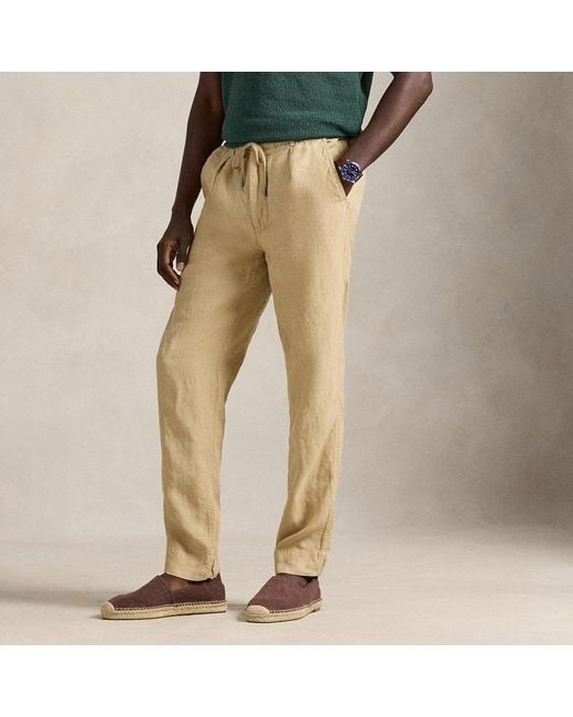 Polo Ralph Lauren Natural Lateef Slim Tapered Fit Linen Trousers for men