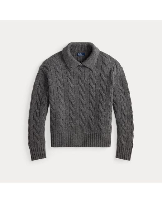 Polo Ralph Lauren Black Cable-Knit Wool-Cashmere Polo Jumper
