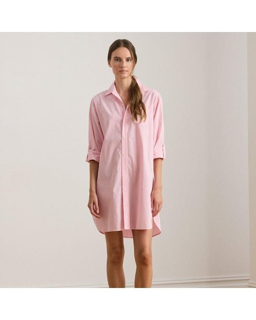 Ralph Lauren Pink Striped Cotton Poplin Sleep Shirt