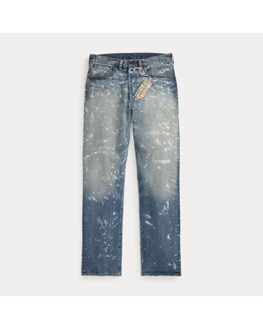 RRL Blue Straight Fit Fenimore Distressed Jean for men