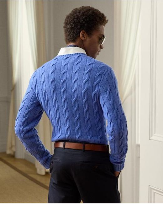 Ralph Lauren Blue Cable-knit Cashmere Jumper for men