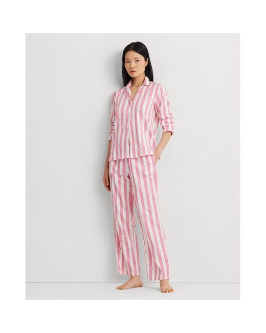 Lauren by Ralph Lauren Pink Logo-stripe Sateen Sleep Set