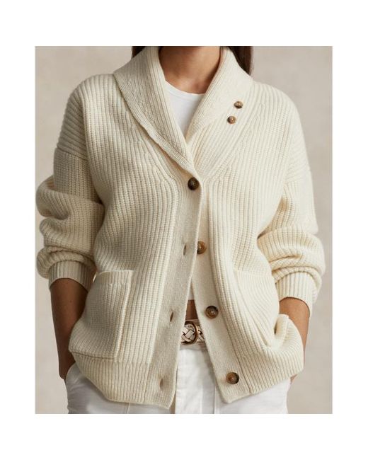 Polo Ralph Lauren Natural Shawl-collar Wool-cashmere Cardigan