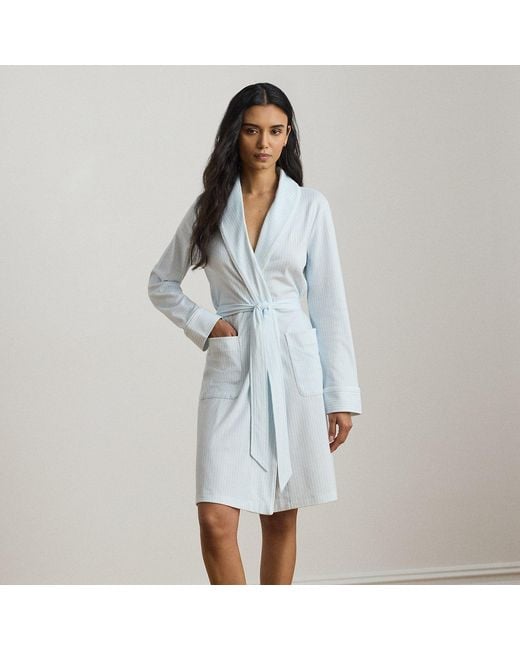 Ralph Lauren Blue Striped Interlock Shawl-Collar Robe