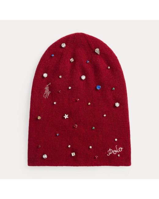 Polo Ralph Lauren Red Jewelled Wool-Cashmere Beanie