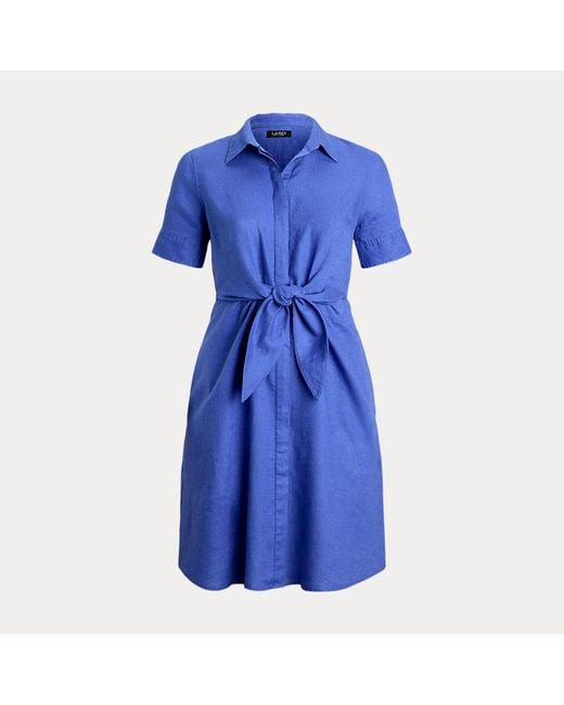 Taglie Plus - Chemisier in lino con chiusura con lacci di Ralph Lauren in Blue