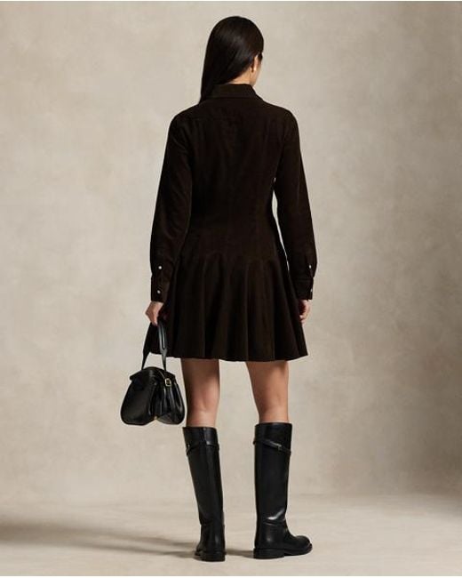 Ralph Lauren Black A-Linien-Hemdkleid Aus Baumwollkordsamt