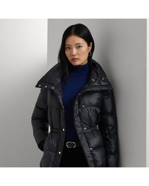 Ralph Lauren Blue Metallic Down Funnelneck Coat