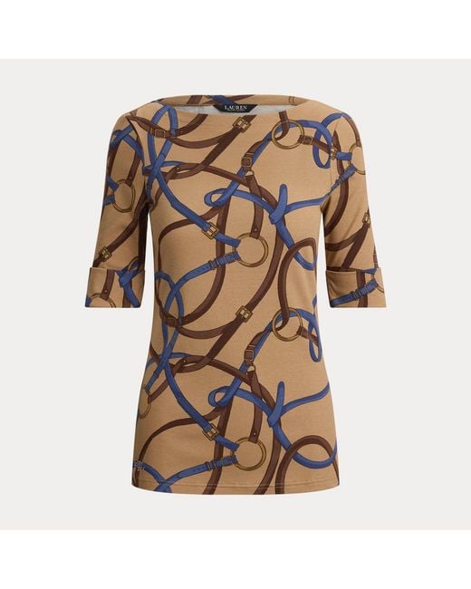 Ralph Lauren Brown Belting-Print Cotton Boatneck T-Shirt