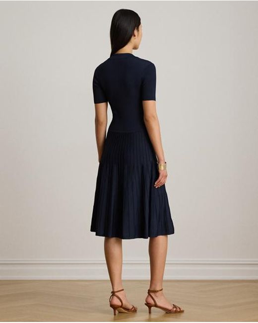 Ralph Lauren Blue Rib-Knit Short-Sleeve Jumper Dress