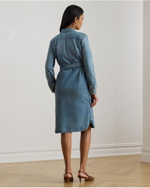 Ralph Lauren Blue Belted Denim Shirt Dress