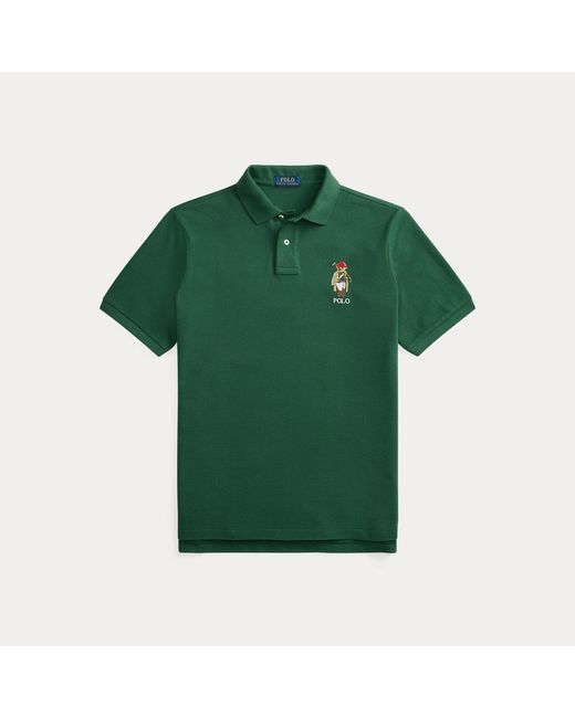 Polo Ralph Lauren Green Custom Slim Fit Polo Bear Mesh Polo for men