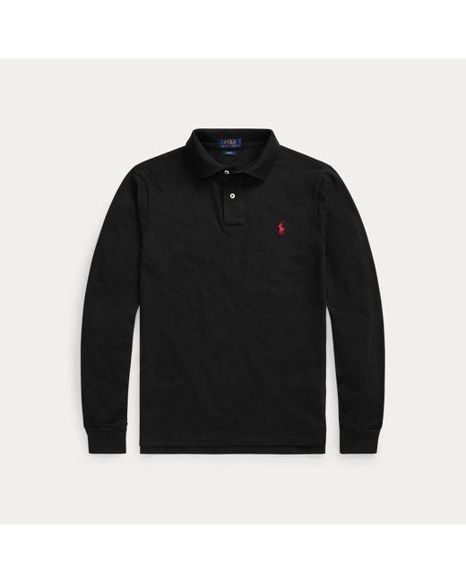 Polo Ralph Lauren Black Slim Fit Mesh Long-sleeve Polo for men
