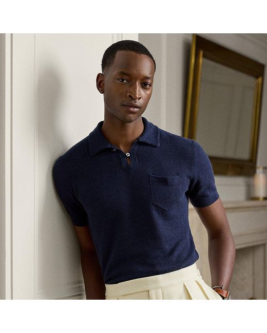 Maglia in seta e lino effetto texture di Ralph Lauren in Blue da Uomo