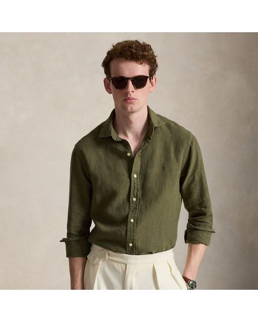 Polo Ralph Lauren Green Custom Fit Slub Linen Shirt for men