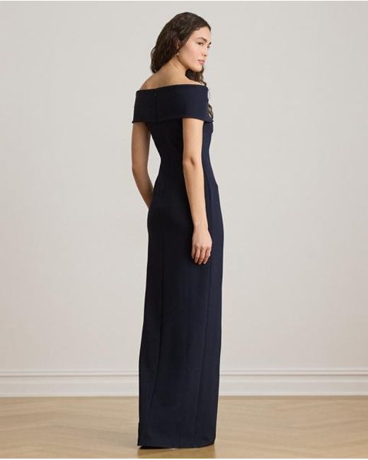 Ralph Lauren Blue Faille Off-The-Shoulder Gown
