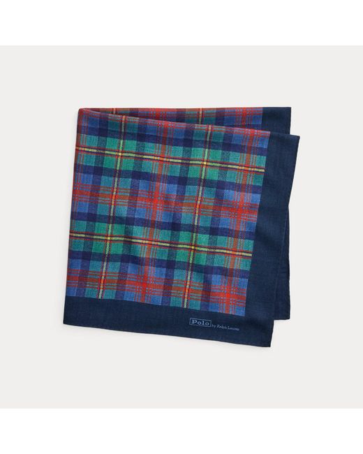 Polo Ralph Lauren Blue Plaid-Print Wool Bandanna for men