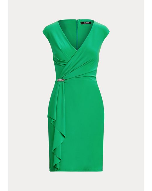 Vestido De Cóctel De Punto Con Volantes Ralph Lauren de color Green
