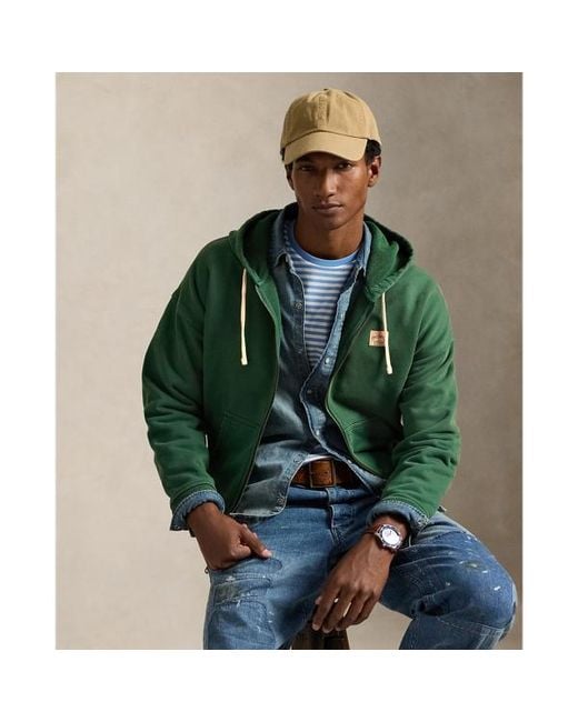 Ralph Lauren Green Relaxed Fit Loopback Fleece Hoodie for men