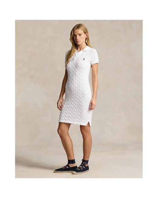 Polo Ralph Lauren Kabelgebreide Katoenen Polo-jurk in het White
