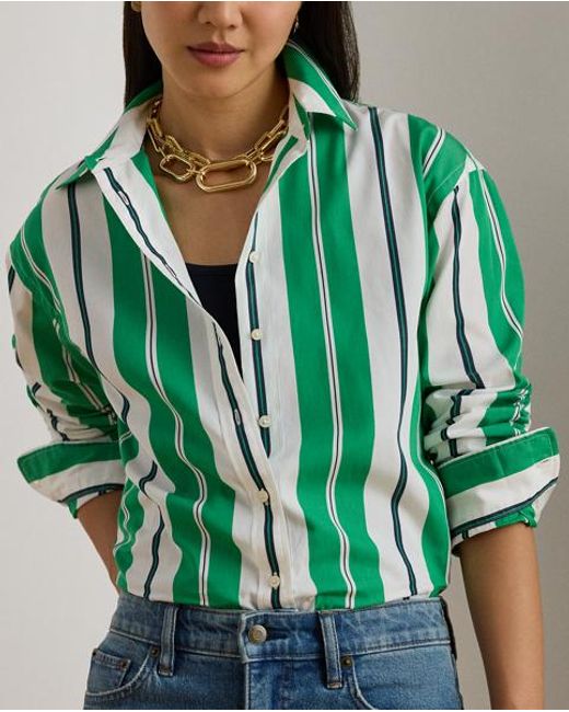 Ralph Lauren Green Relaxed Fit Striped Broadcloth Shirt